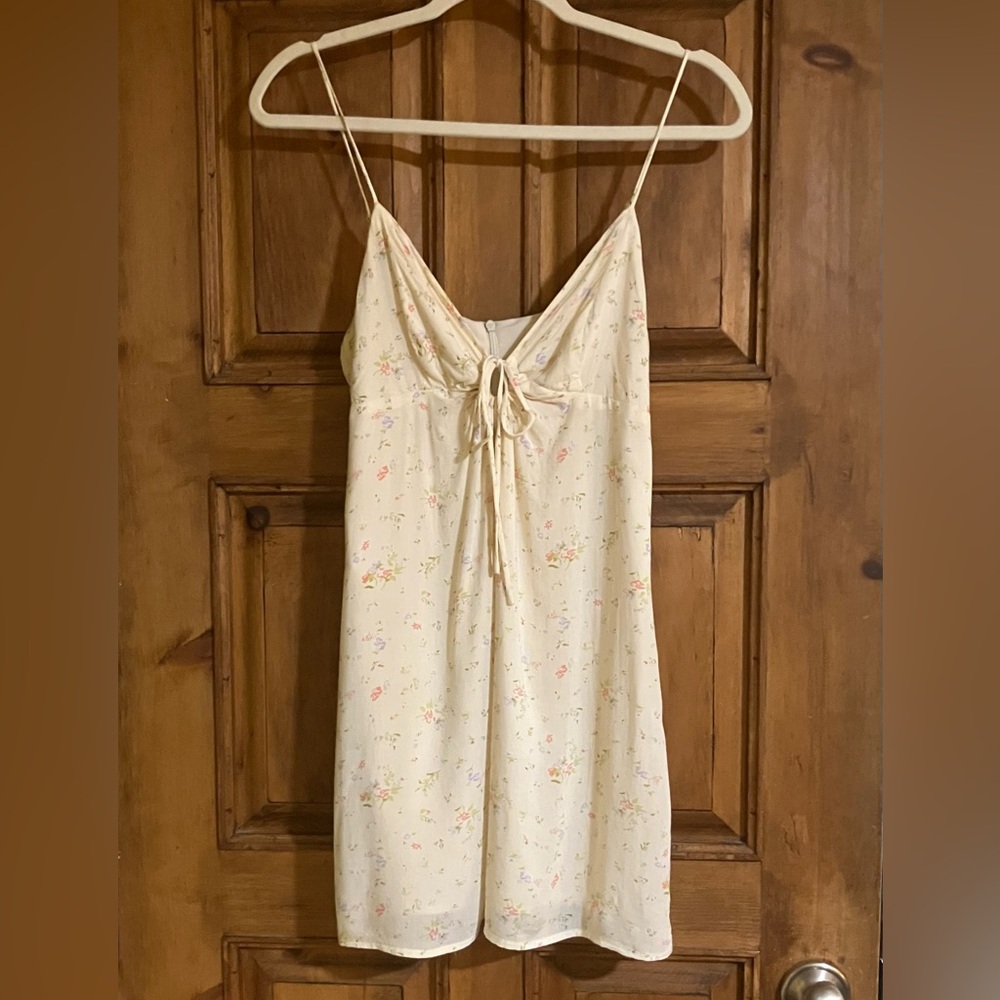 Cream Floral Tie-Front Mini Dress